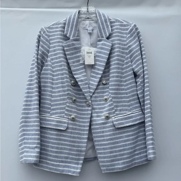 J. Jill Classic Blue and White Striped Double Breasted Blazer Size petite XS - Picture 8 of 14
